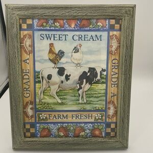 Cows & Chickens Sweet Cream Farm Fresh framed picture farmhouse kitchen  10x12”